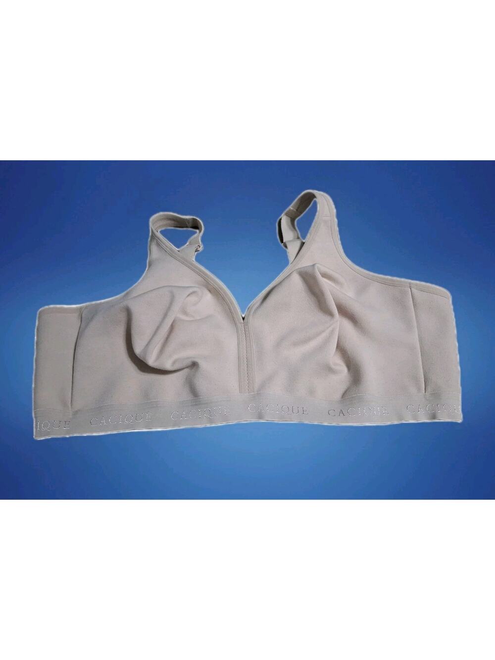Cacique Unlined Full Coverage No Wire Bra 48DD Cotton Blend Adjustable Beige